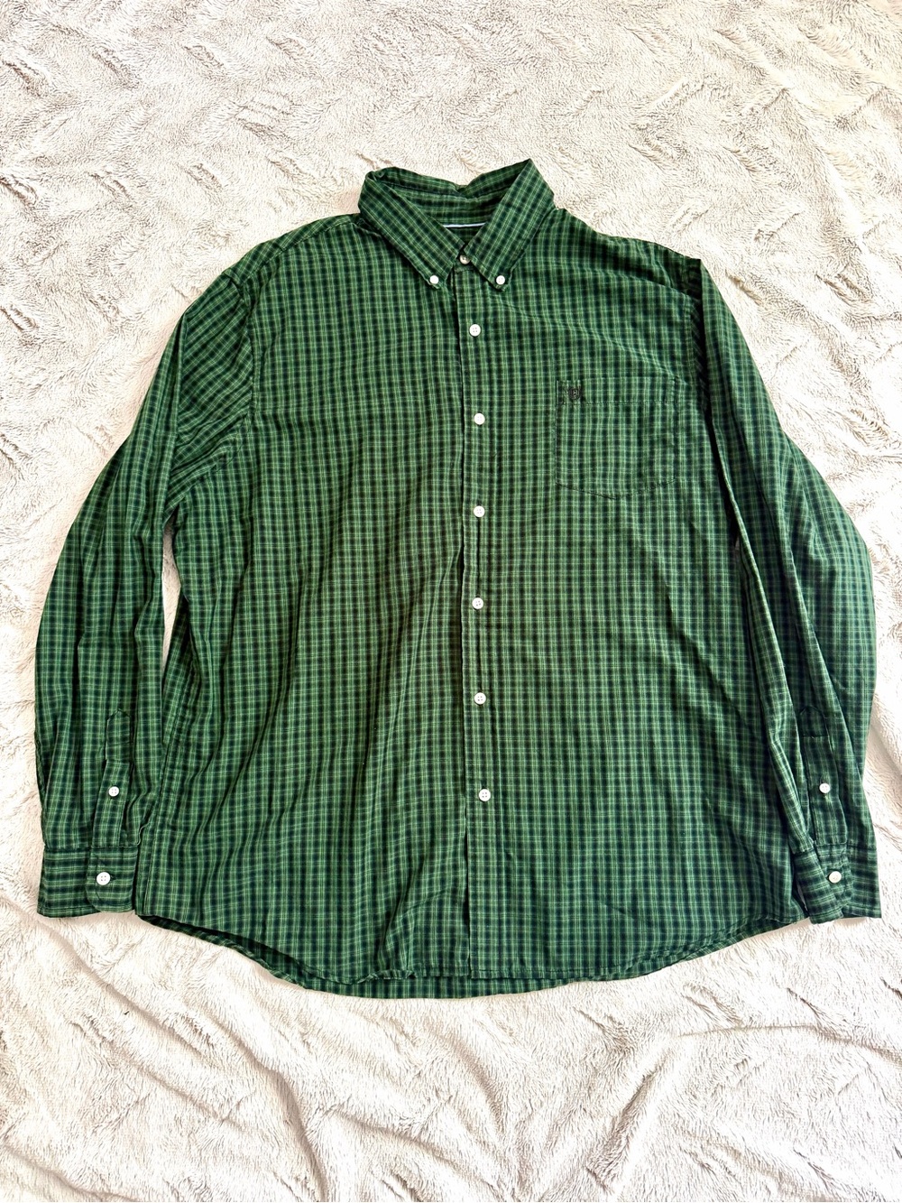 Chaps Mens XXL Shirt Green Plaid Long Sleeve Button Down Cotton Blend Easy Care